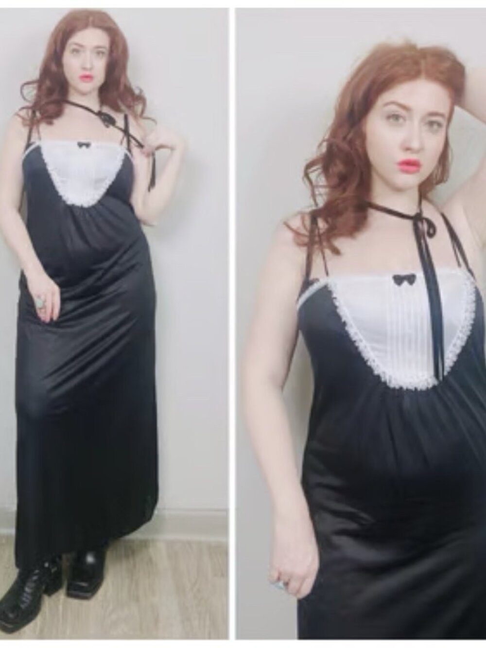 Vintage 1980s Undercover Wear "Tuxedo" Maxi Nightgown Slip Dress Size Medium